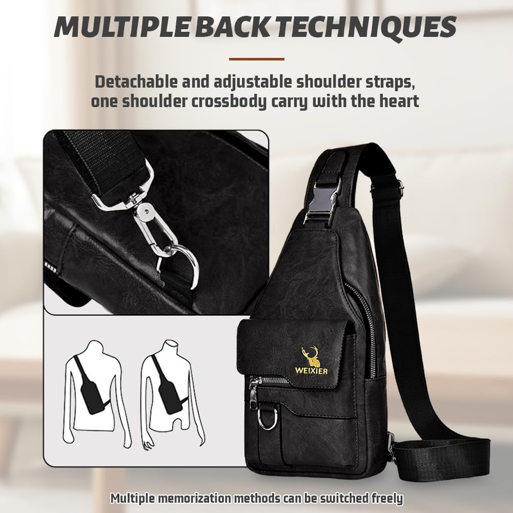 Detalle 2 de Aucuu Sacoche Homme Bandoulière – Sac Bandoulière polyvalent en PU cuir, 15 x 6 x 30 cm