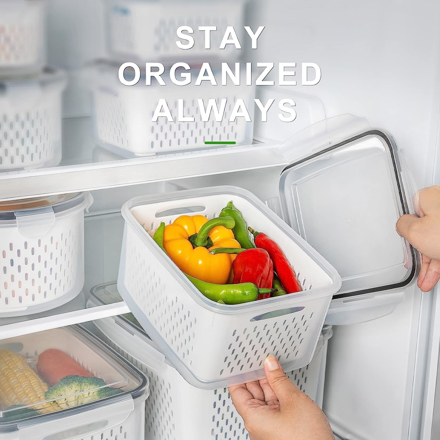 Thumbnail 5 de Freshmage Fruit Storage Containers for Refrigerator with Extra Removable Strainer (Dishwasher Safe, Stackable)
