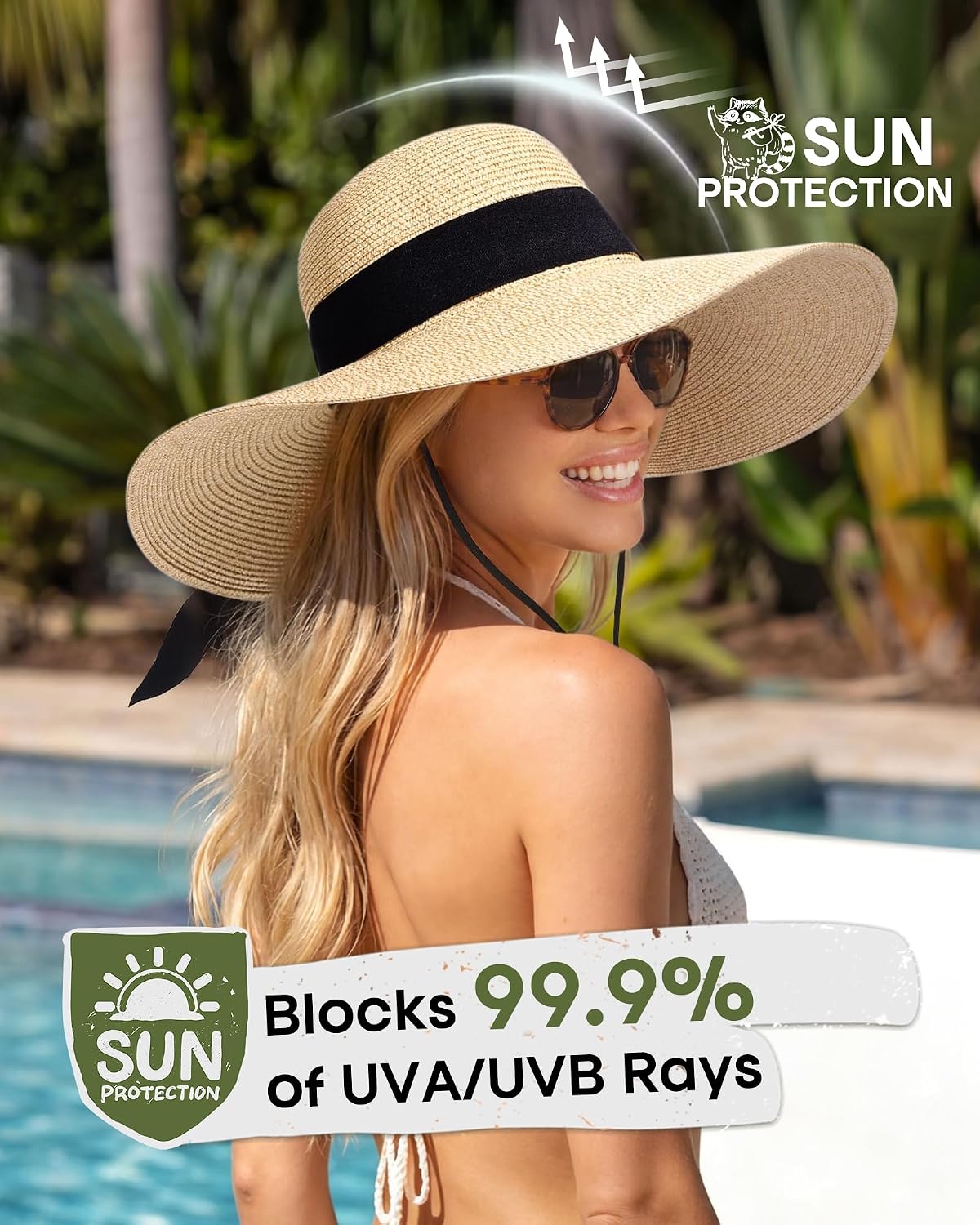 Detalle de FURTALK Women’s Sun Straw Hat (Wide Brim) with UPF 80+