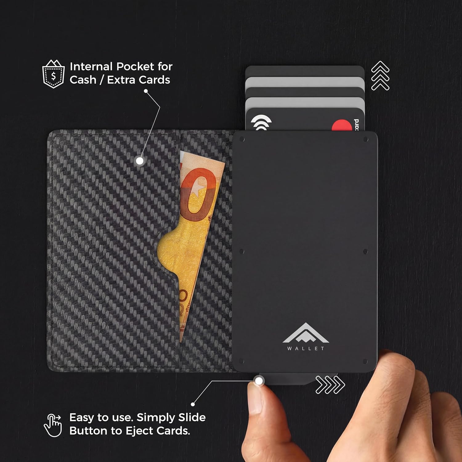 Thumbnail 3 de Stealth Wallet RFID Card Holder Wallet – Slim Aluminium and Leather Pop‑Up Card Wallet