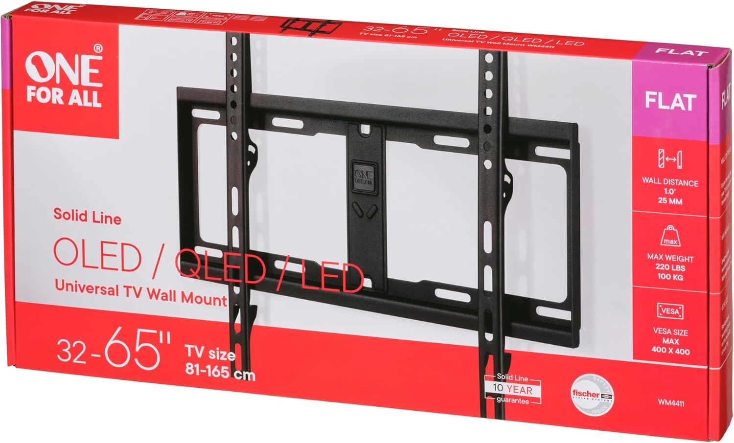 Thumbnail 2 de One for All TV-Wandhalterung WM4411 für 32–65 Zoll (VESA 200×200 bis 400×400), flach an der Wand – Schwarz