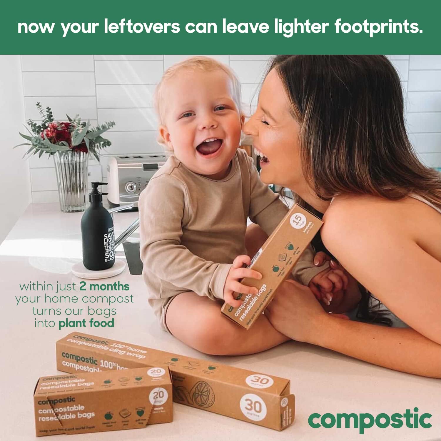 Thumbnail 3 de Compostic Compostable XL Sandwich Bags (180 + 20 Count Bulk Pack) with Reusable Zip-Seal