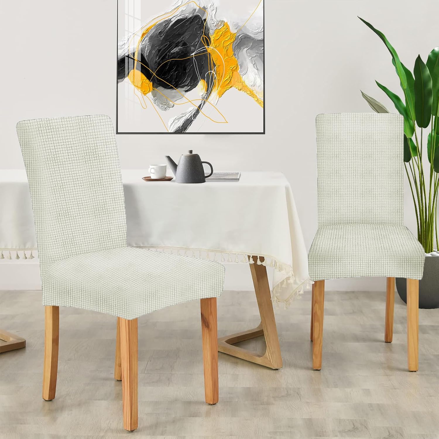Detalle de Ystyle Housse de chaise extensible 2 pièces (blanc naturel) pour salle à manger