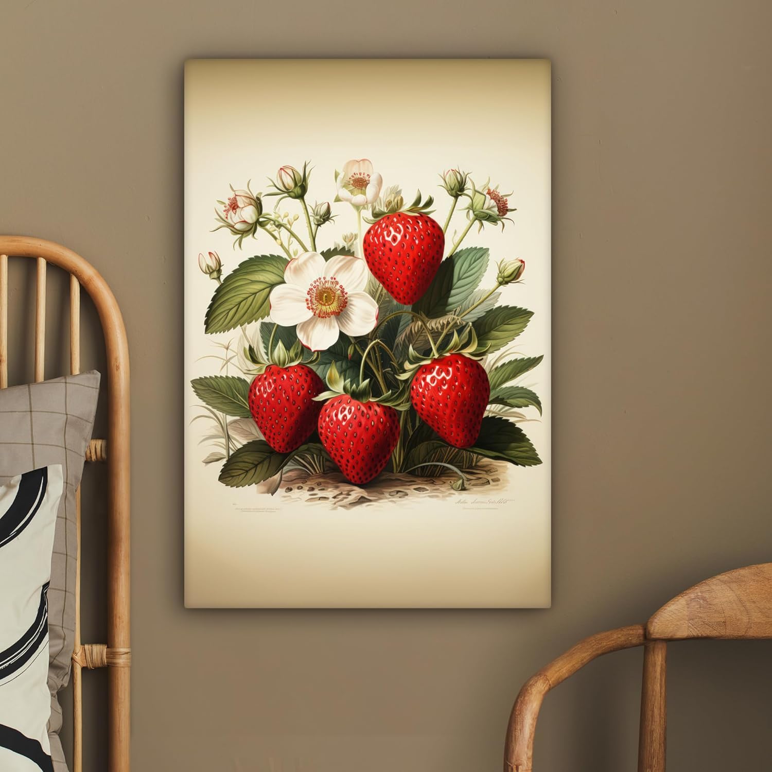 Thumbnail 3 de MuchoWow Impression sur toile murale 60x90 cm Fraises Plantes Fruits Nature, beige