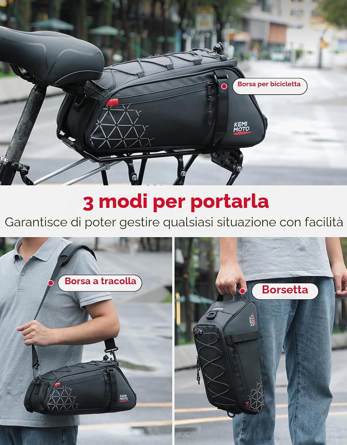 Detalle de KEMIMOTO Borse per Bici 2 in 1 da 8L: impermeabile, versatile e facile da montare