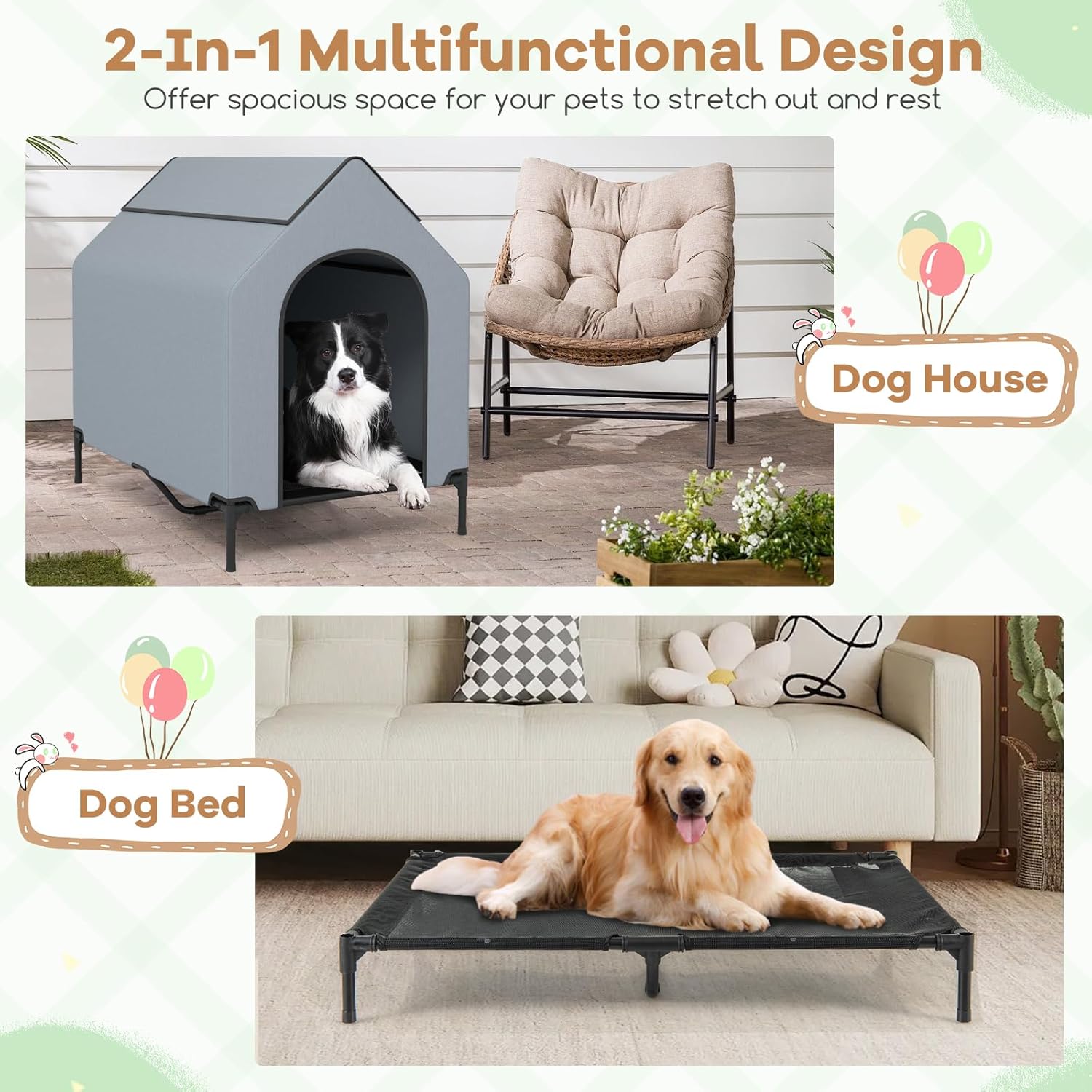 Detalle 2 de GOPLUS 2 en 1 Niche Surélevée pour Chien — Abri polyvalent, résistant aux intempéries