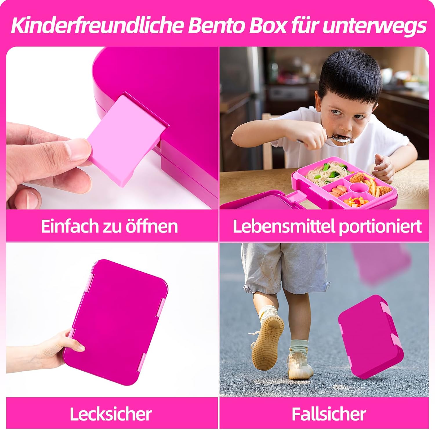 Thumbnail 2 de QCQHDU Brotdose Kinder 6‑Fächer Rosa