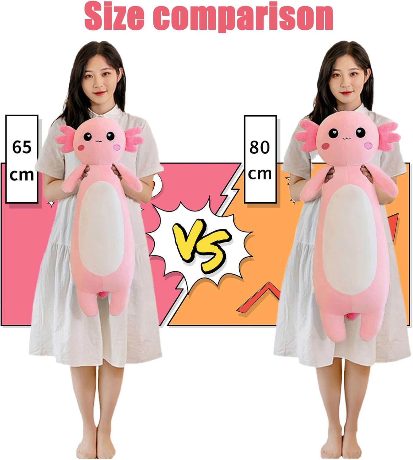 Detalle 2 de Aiuidun Long Axolotl Plush Pillow (100cm) – Soft Pink Axolotl Body Pillow