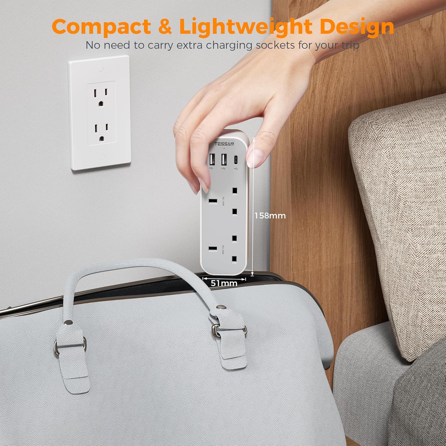 Thumbnail 6 de TESSAN UK to US Plug Adaptor with USB‑C, 3 ports 🔌