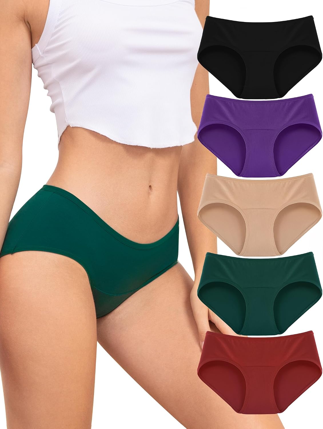 Detalle de VOENXE bawełniane majtki damskie, 5-pak, fason hipster, rozmiary XS–XXL