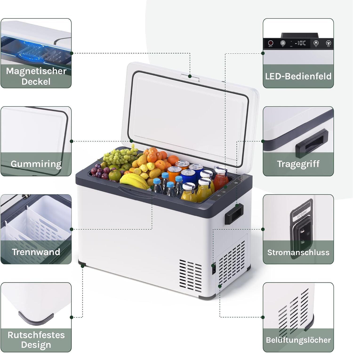 Detalle 2 de WOLTU 30L Kompressor Kühlbox Elektrisch 12V/230V – Dual Zone, Gefrierbox für LKW, Strand & Picknick