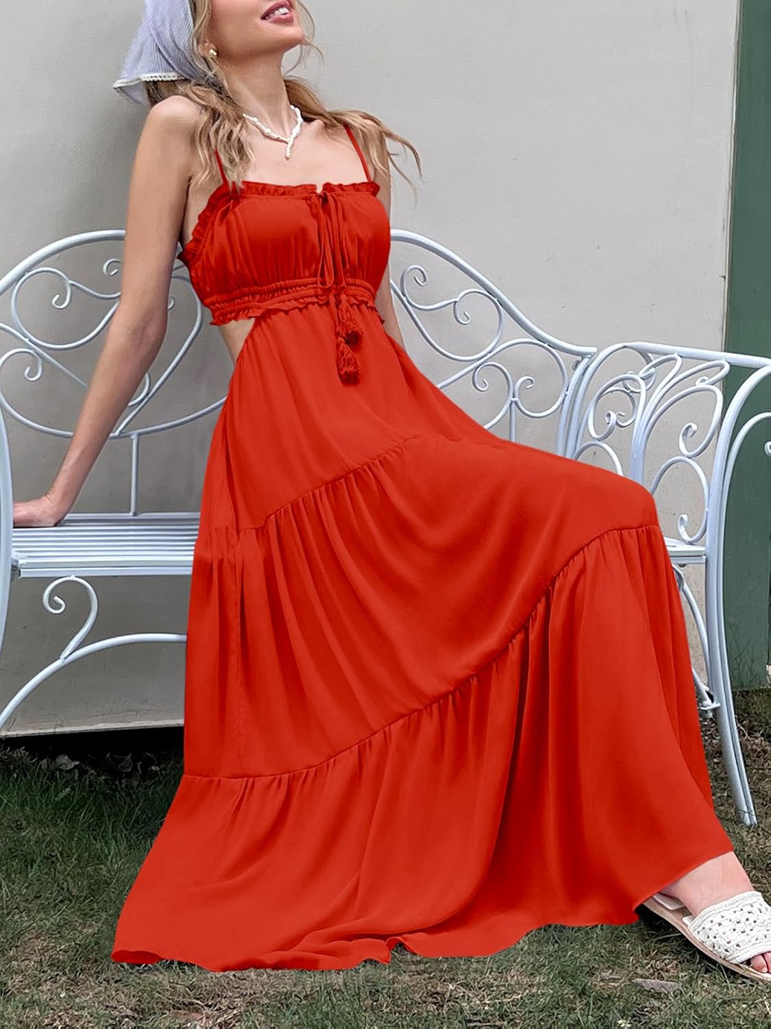 Thumbnail 4 de Fisoew Women's Spaghetti Strap Maxi Dress: Summer, Flowy, Backless Boho Vibe