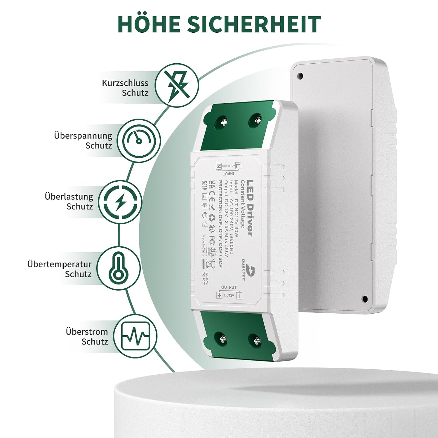 Detalle 2 de DUSKTEC LED Netzteil 12V DC 30W (2,5A) 230V Eingang – LED Trafo Transformator