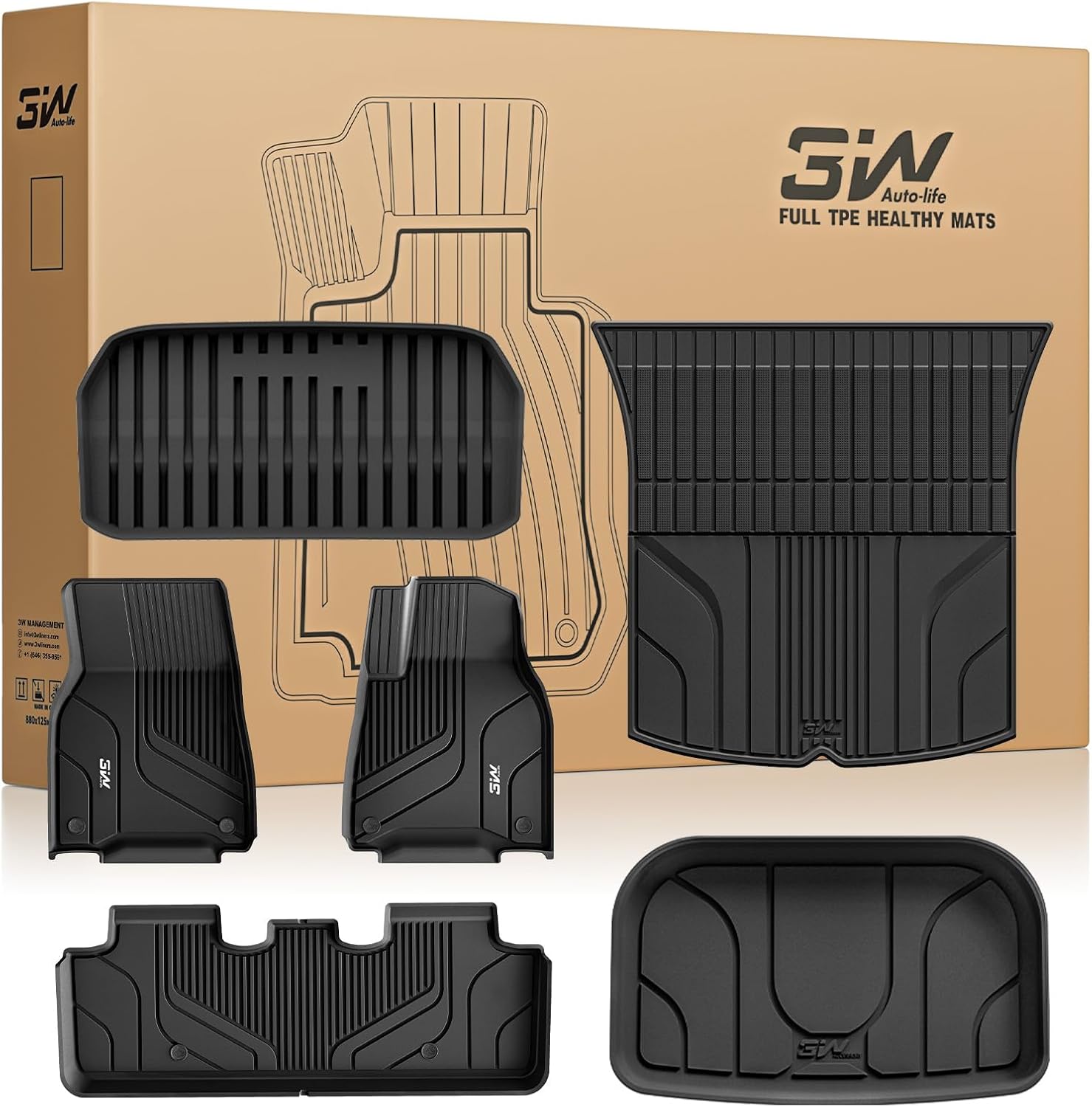 Detalle de 3W Floor Mats & Boot Liner for Tesla Model Y (2021–2024) by Thorex — All Weather, Pet-Friendly, Easy-Clean