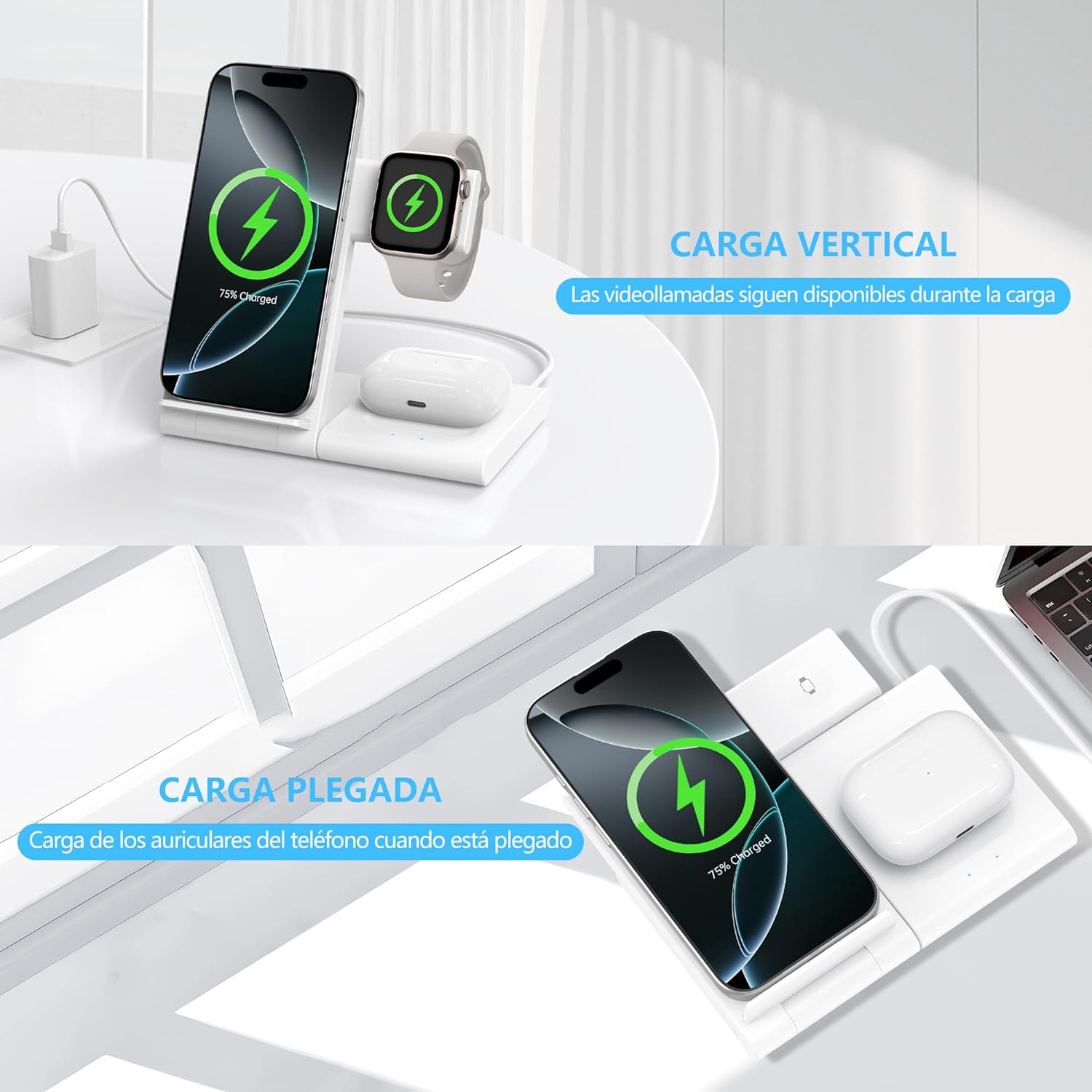 Detalle 2 de Cargador Inalámbrico 3 en 1 15W