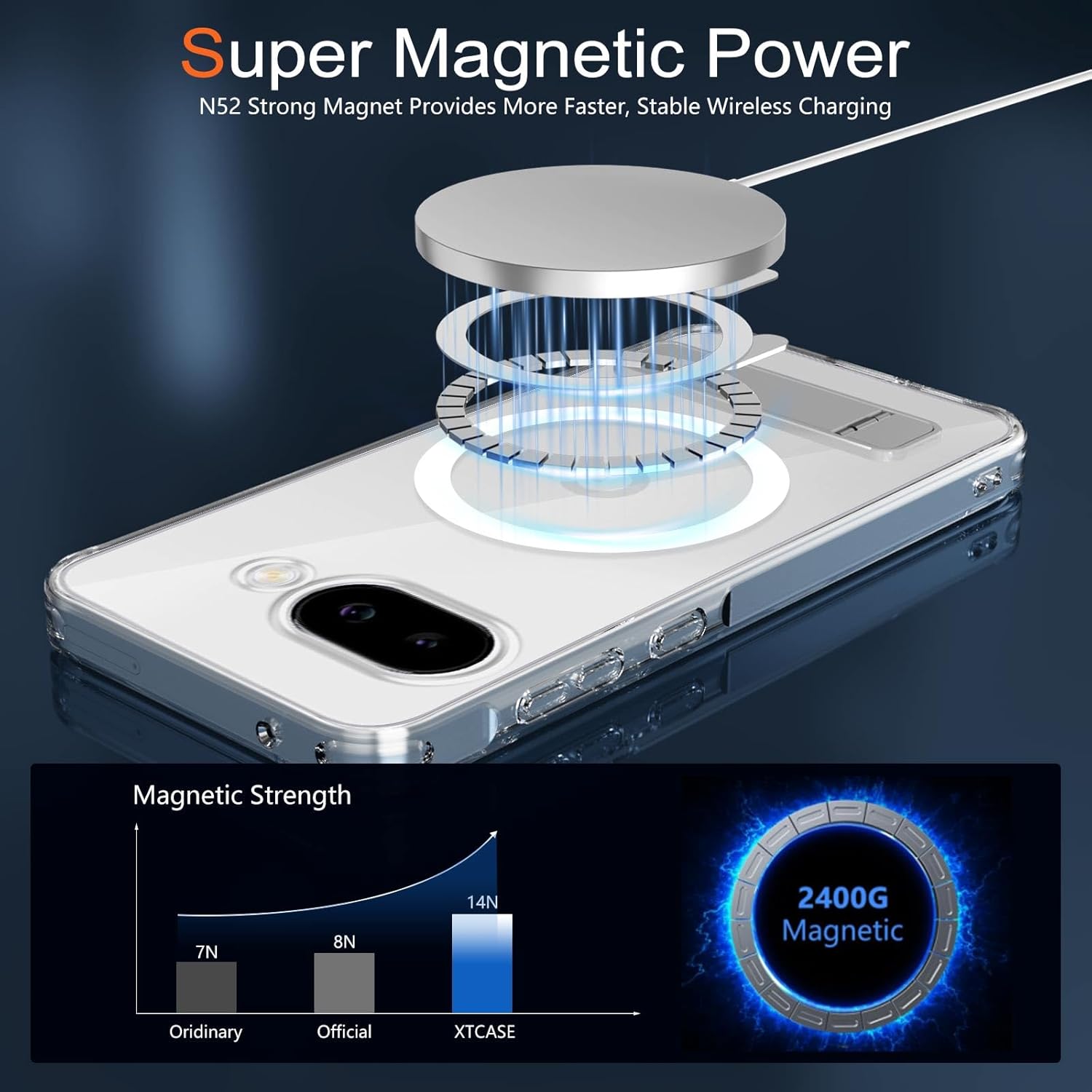 Detalle de XTCASE Coque magnétique pour Google Pixel 10a avec support invisible et bumper antichoc - Clear