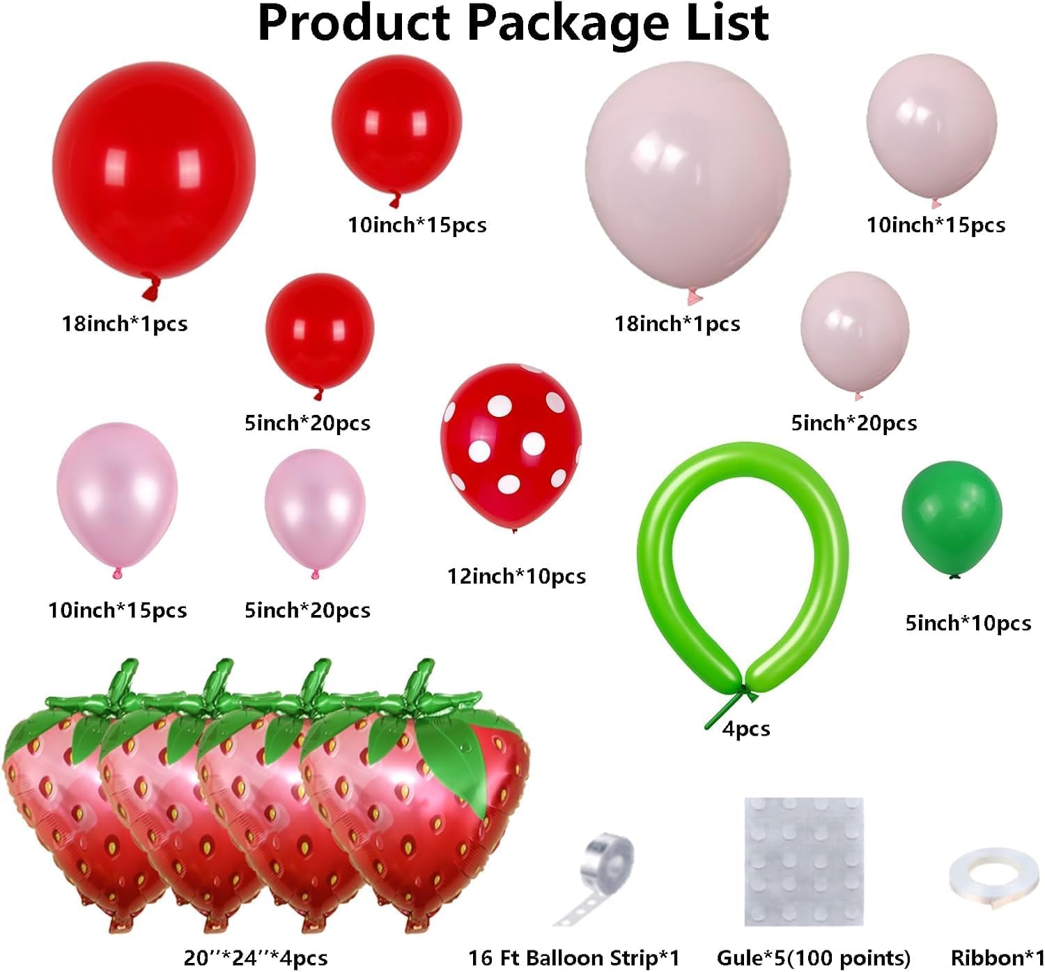 Detalle de Strawberry Balloon Garland Arch Kit — Red, Pink and Light Pink with Strawberry Foil Balloons