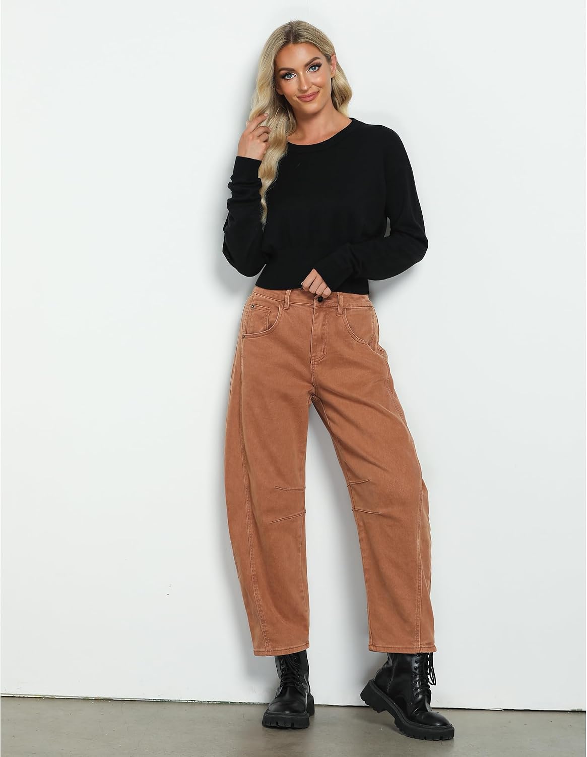 Detalle de GRAPENT Barrel Jeans for Women: High-Waisted Wide-Leg Denim Trousers