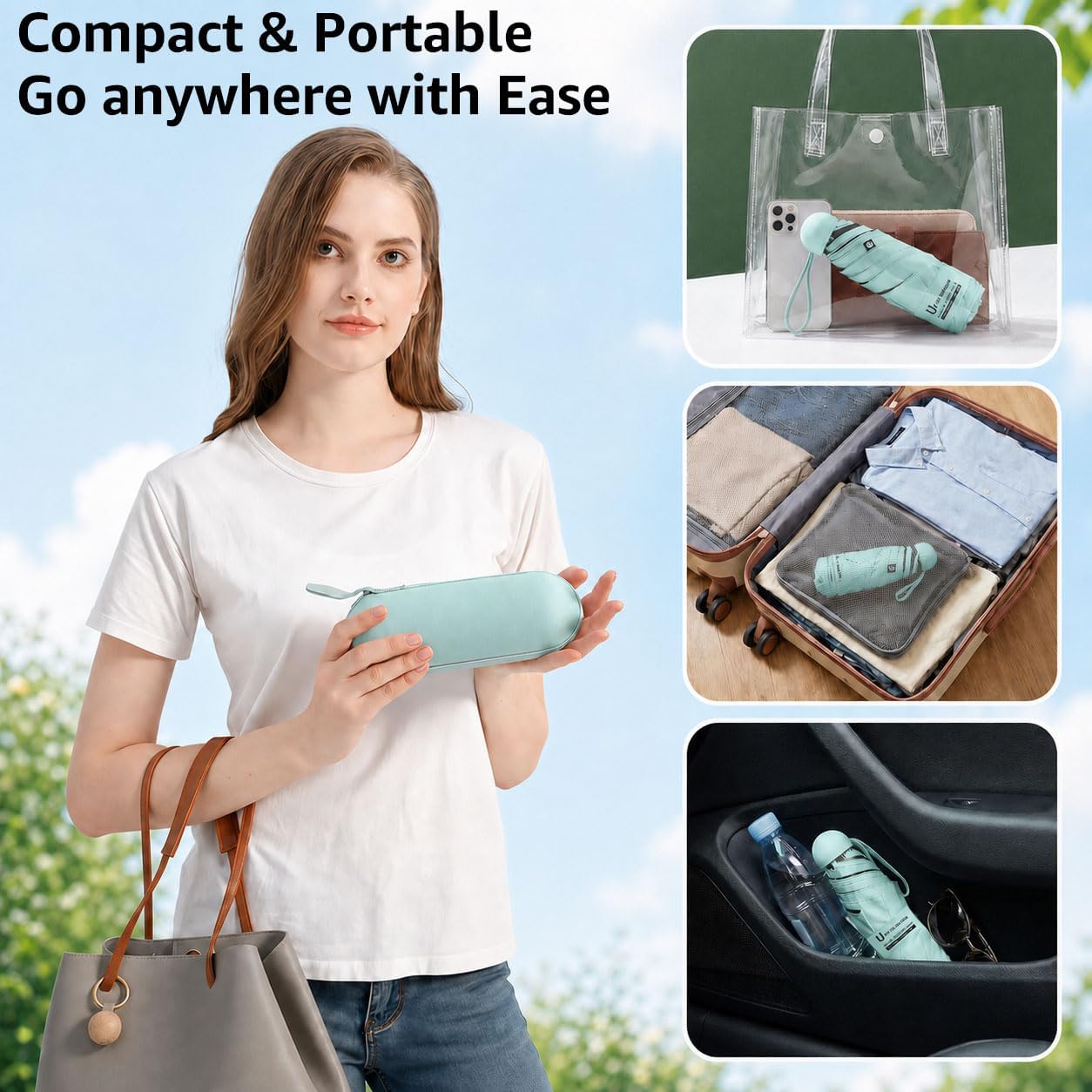 Detalle de BAODINI Travel Essentials Mini Umbrella for Purse with Case