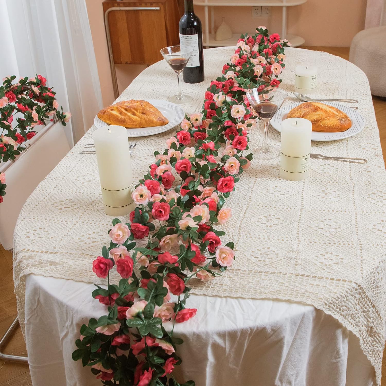 Detalle 2 de Artificial Rose Garland Set, 12 Strands