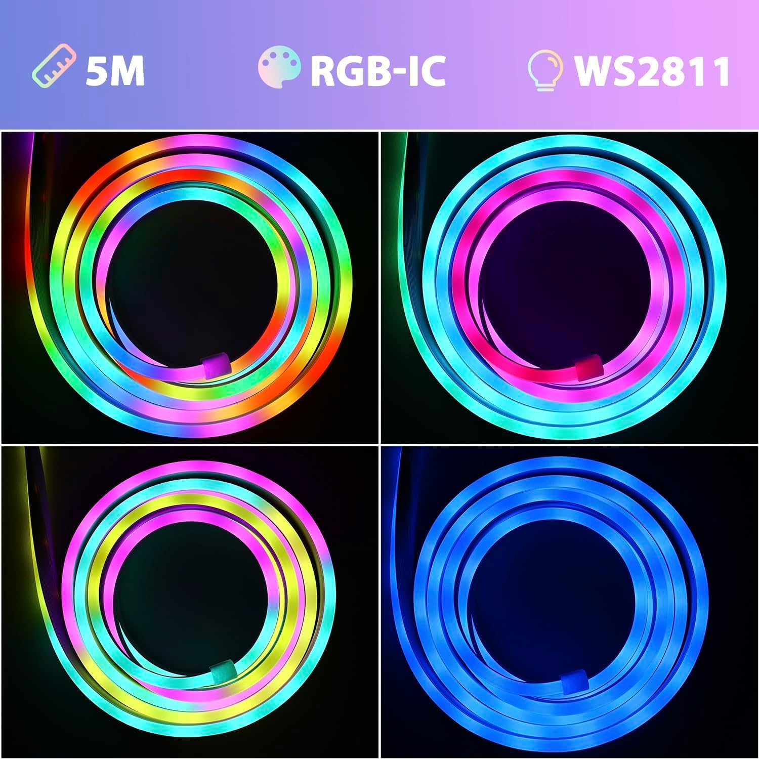 Thumbnail 5 de FWoche Tira LED Neón 5m RGB IC