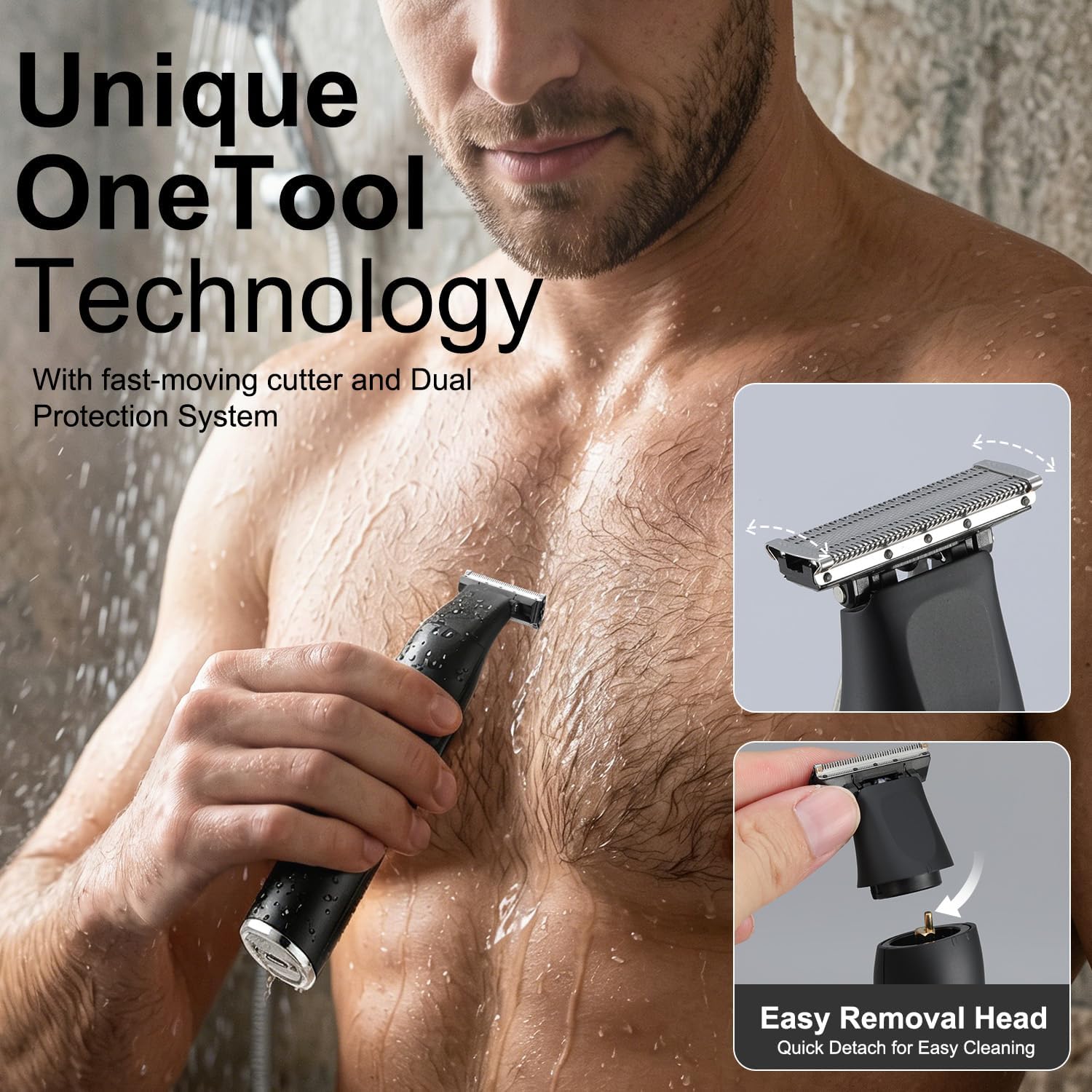 Detalle de Beard Trimmer Men: All-in-One Body Hair Trimer with Perforated Dual-Sided Blades and LED Display