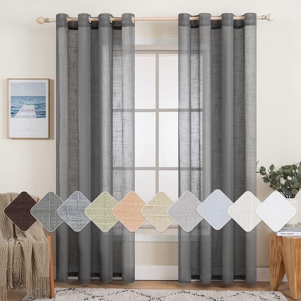 Detalle de MIULEE 2er Set Voile Vorhang – Leinenvorhang Optik, Ösen, 140x225 cm, Dunkelgrau