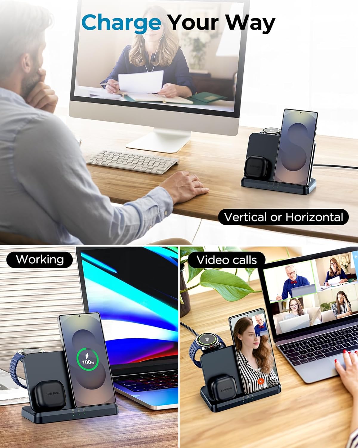 Thumbnail 3 de Wireless Charger for Samsung – 3 in 1 Wireless Charging Station for Galaxy S26/S25/S24 Series