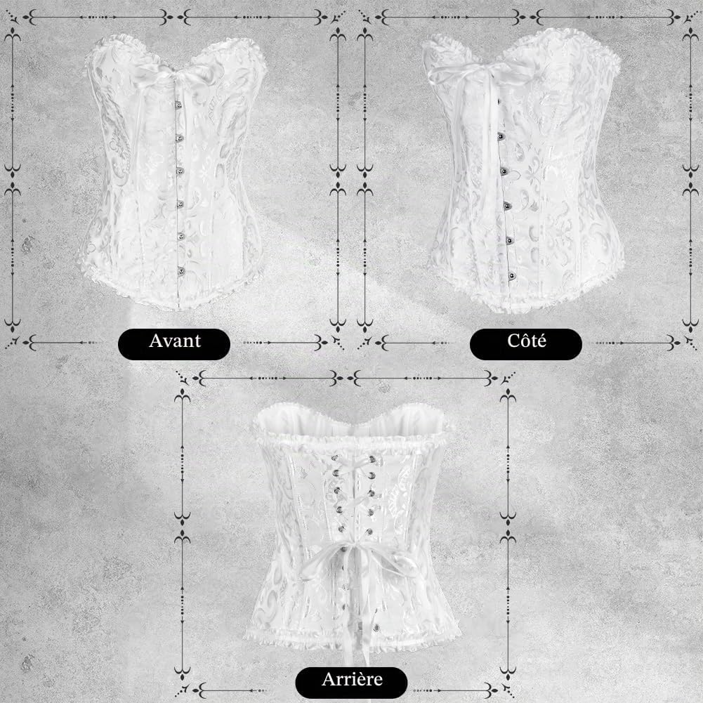 Detalle 1 de AUYAO dameskorset in brokaat met veters, bustier voor feest en cosplay