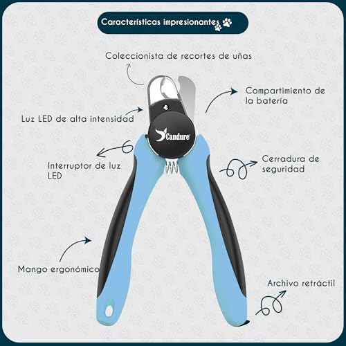 Detalle de Candure Cortaúñas para Perros con Luz LED — Corte Seguro y Preciso con Sensor de Seguridad