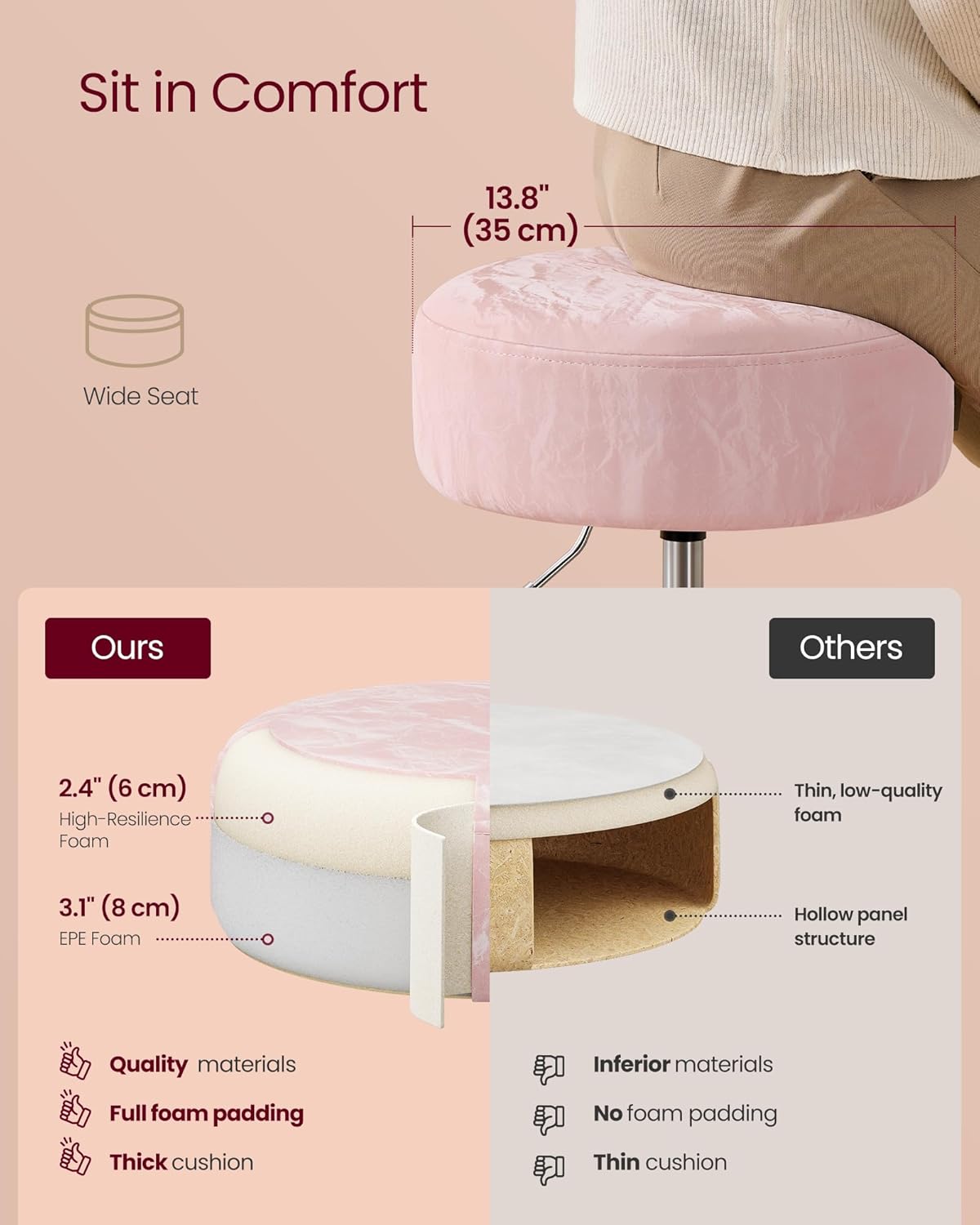 Thumbnail 3 de VASAGLE Swivel Vanity Stool ULJB120S01