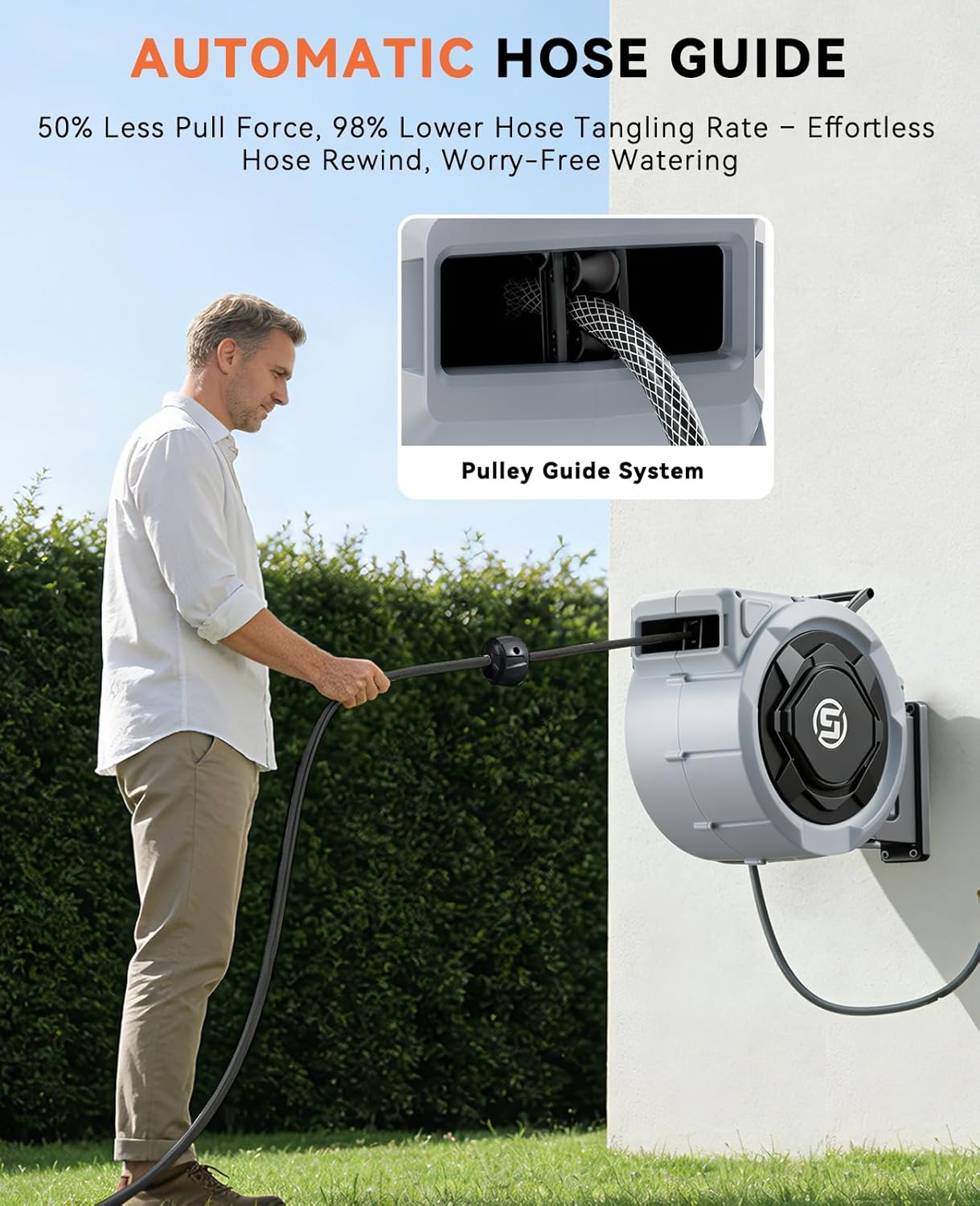 Thumbnail 5 de SUNPOW Wall-Mounted Retractable Hose Reel with 45m hose and 10 spray patterns