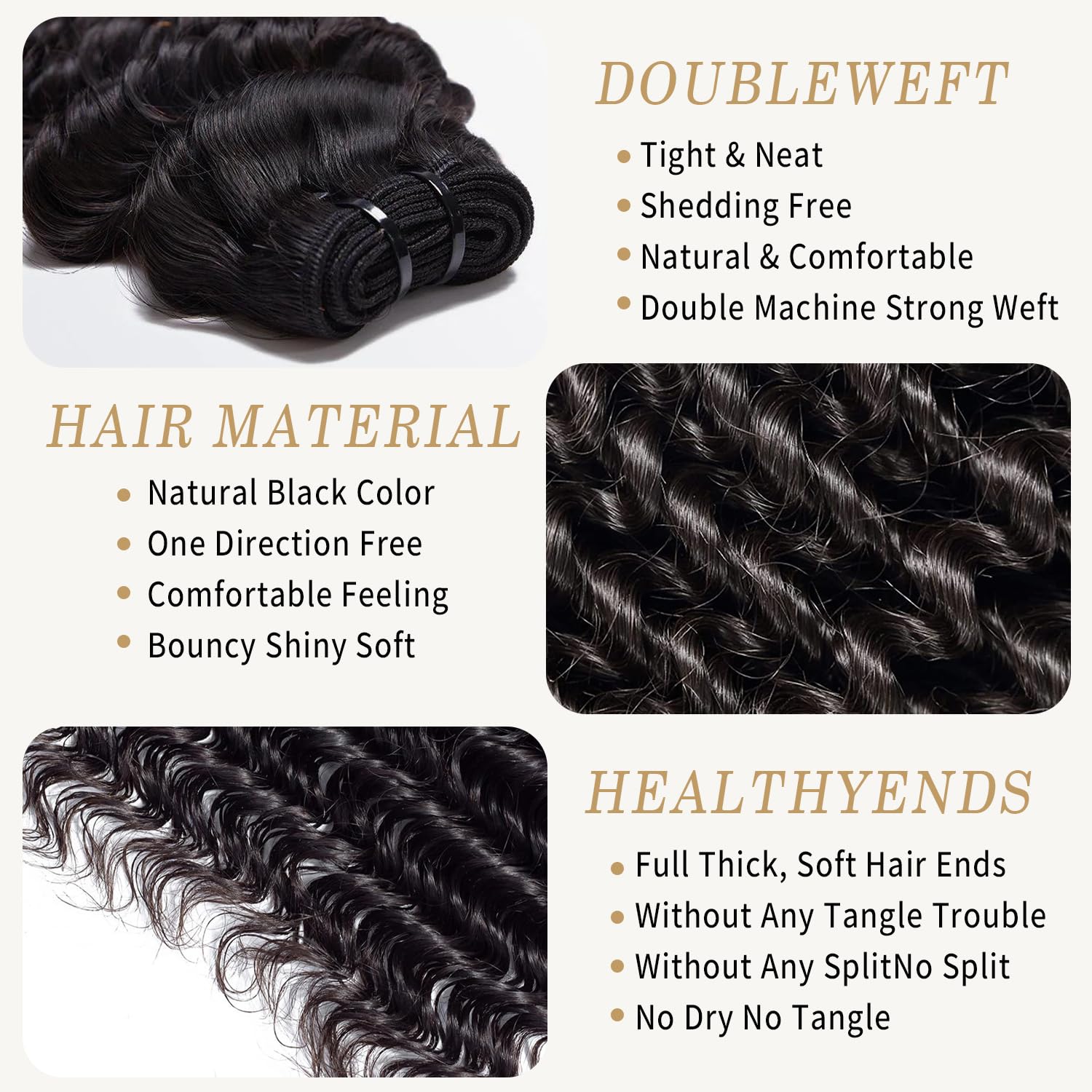 Detalle de Raw Bundles Human Hair Deep Wave — 15A Unprocessed Curly Bundles (22, 24, 26 Inches)
