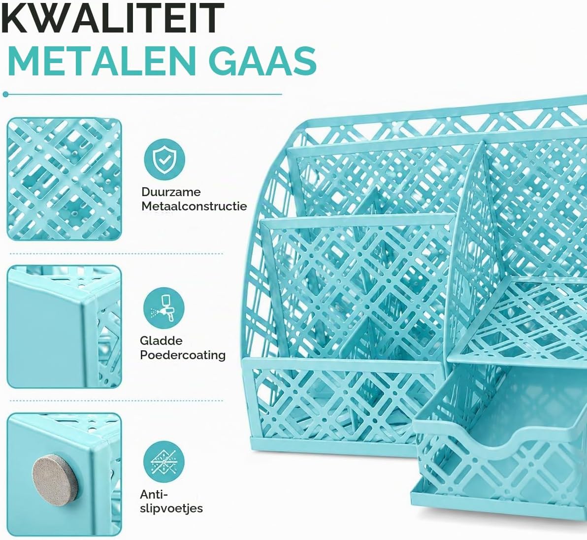 Detalle 2 de Exerz EX348 bureau-organizer van metaal, 7 vakken en uittrekbare lade