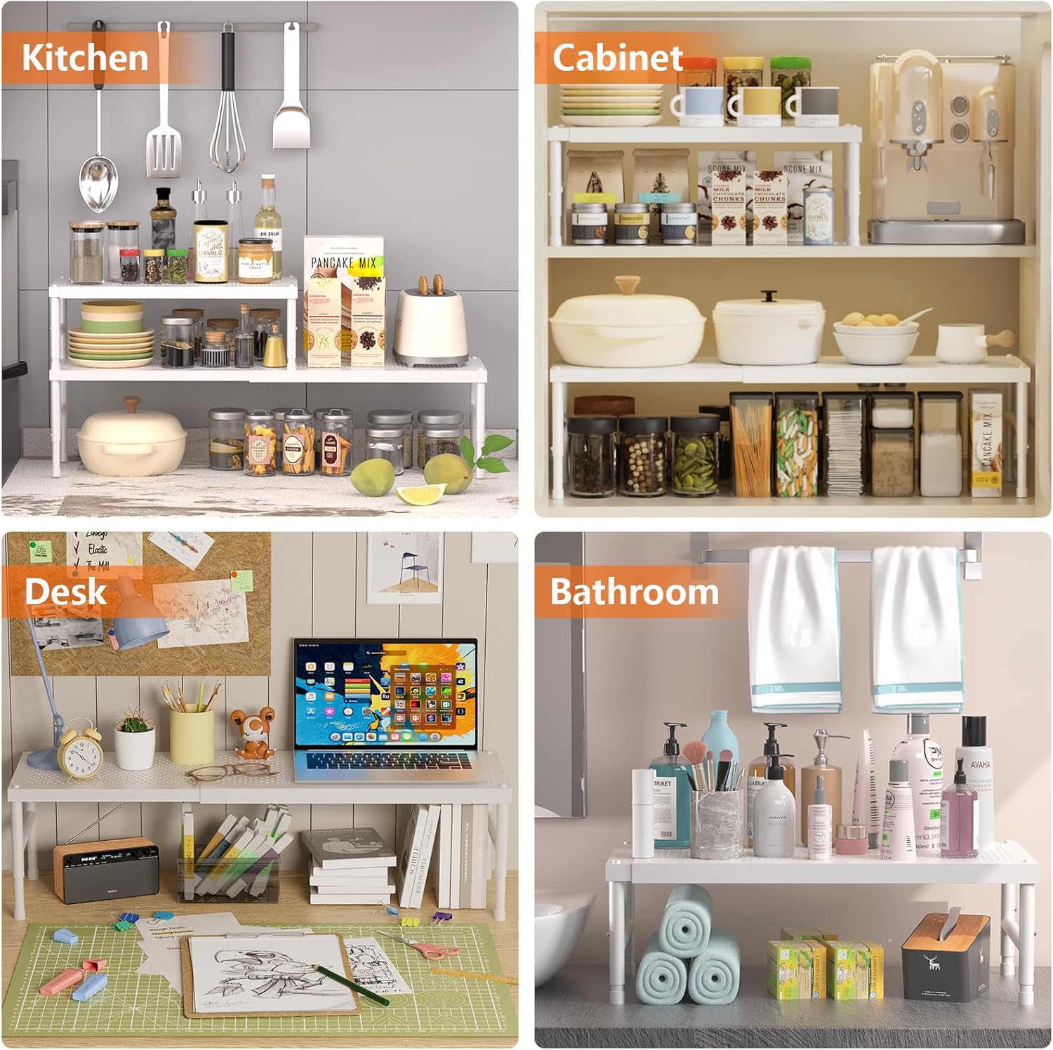 Thumbnail 6 de SKYSER expandable adjustable spice rack for cabinet shelves (white) – 41.7–72cm range