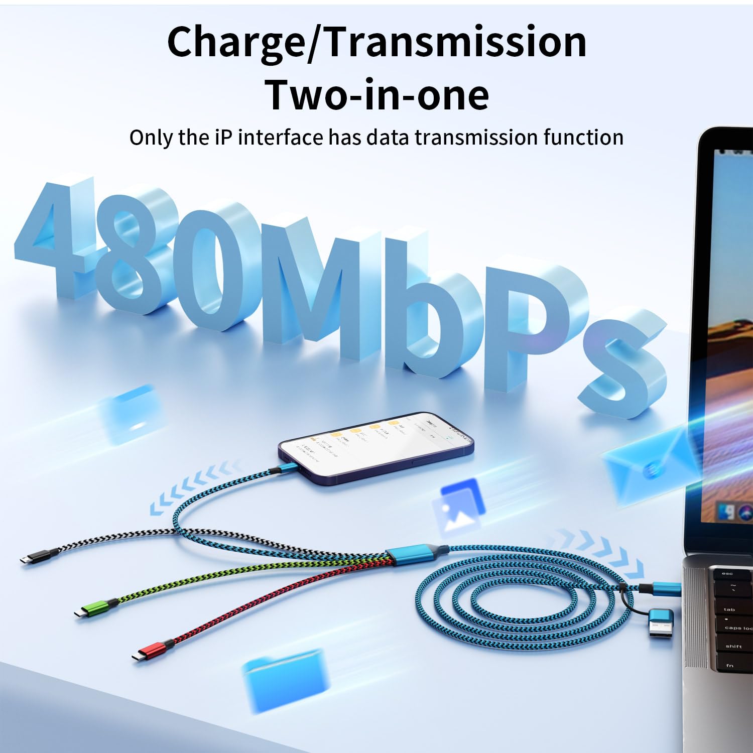 Thumbnail 4 de 4 in 2 Multi Charging Cable: 2-Pack, 5 ft Universal USB A/C Cables with Dual USB-C Ports