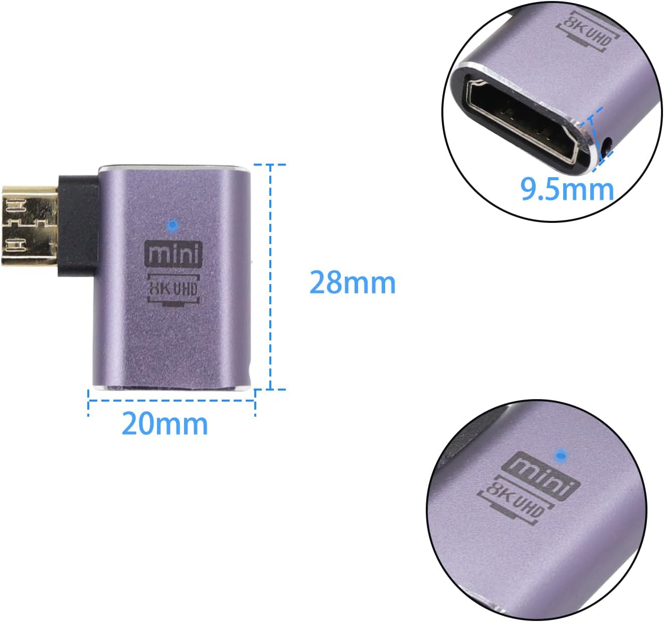 Thumbnail 6 de RIIEYOCA 90 Degree 8K Mini HDMI Male to Female Adapter (2-Pack) – Left & Right Angle