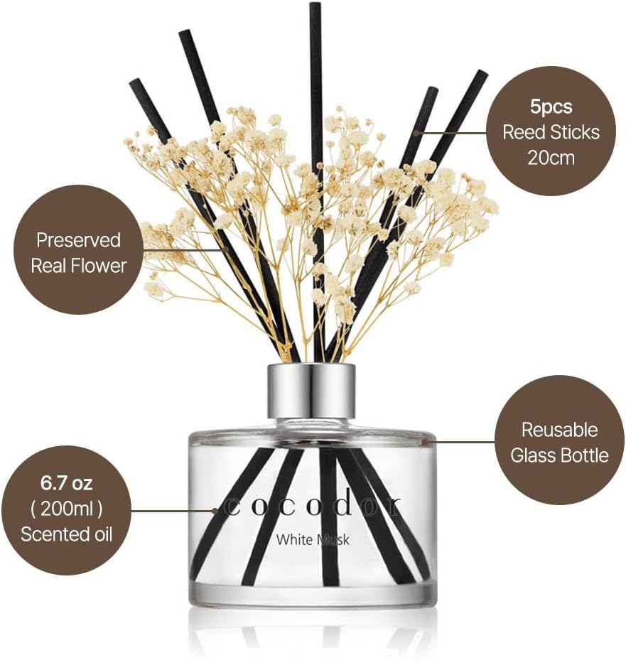 Detalle de Cocod'or PCOFL200WHEX Flower Reed Diffuser Set, 6.7 fl oz White Jasmine