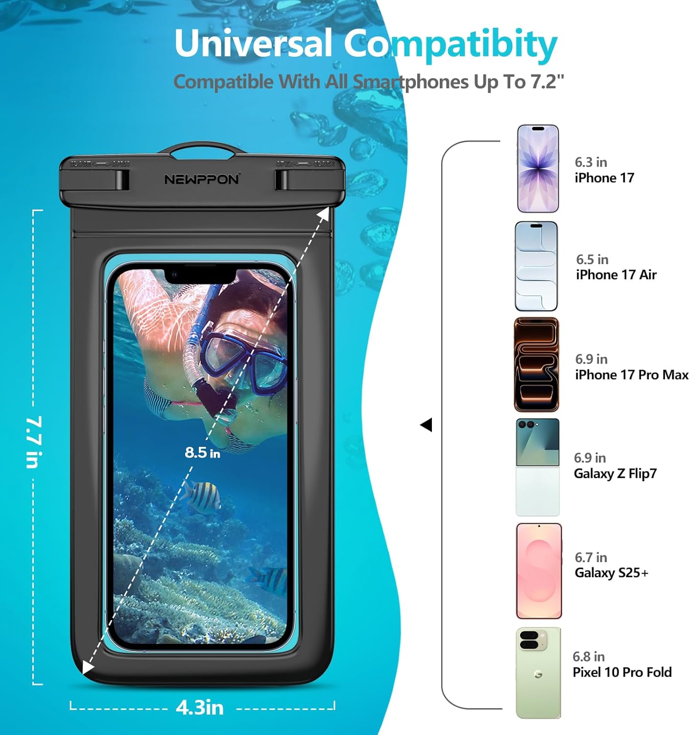 Thumbnail 2 de 6 Pack 8.5" Waterproof Phone Pouch with Lanyard — Floating Dry Bag Case for Beach and Water Activities