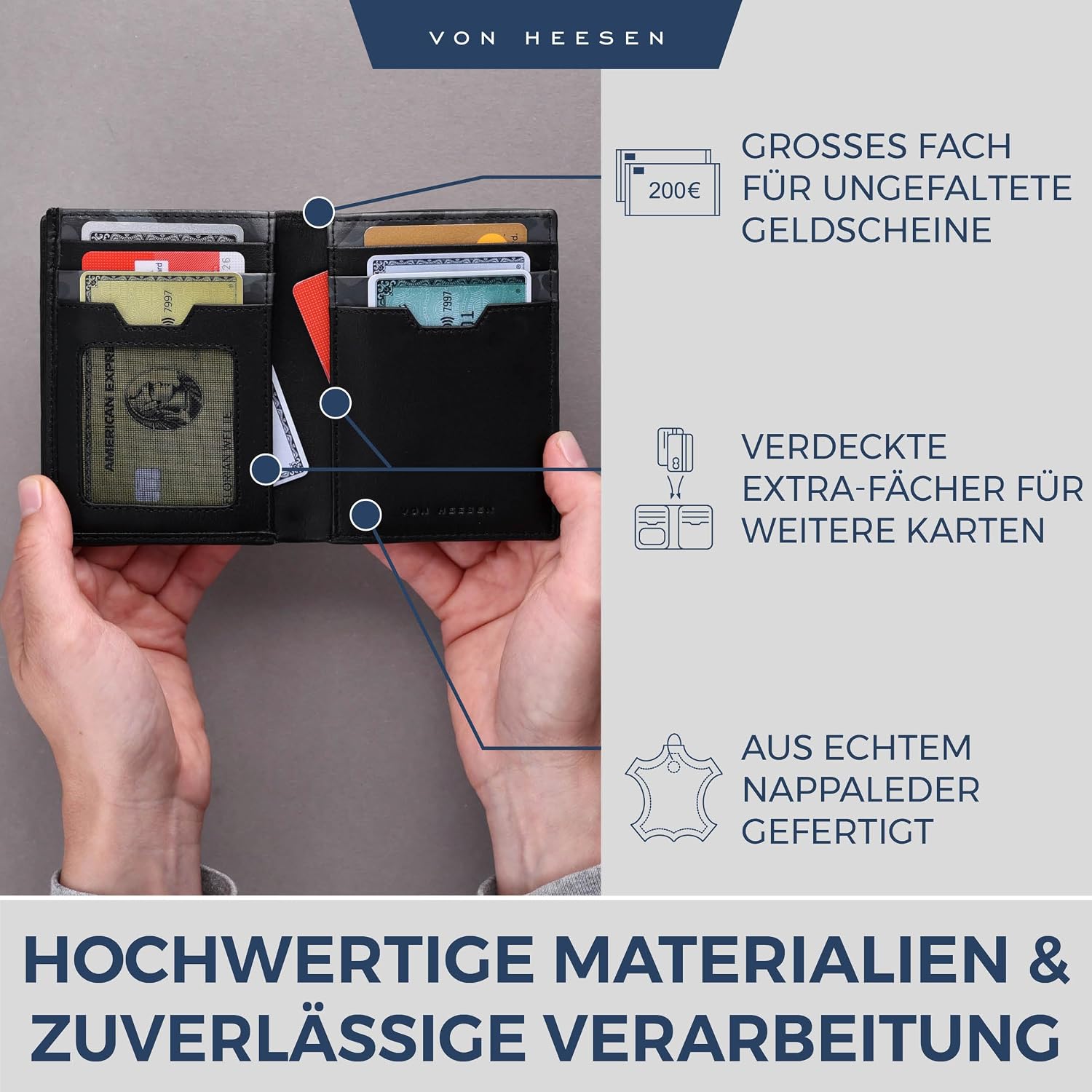 Thumbnail 2 de VON HEESEN Leder Geldbörse mit RFID Schutz