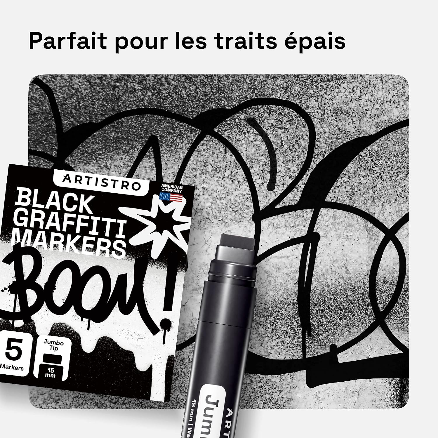Detalle de Artistro Jumbo Marqueurs — 5 marqueurs noirs jumbo à pointe 15 mm pour surfaces variées