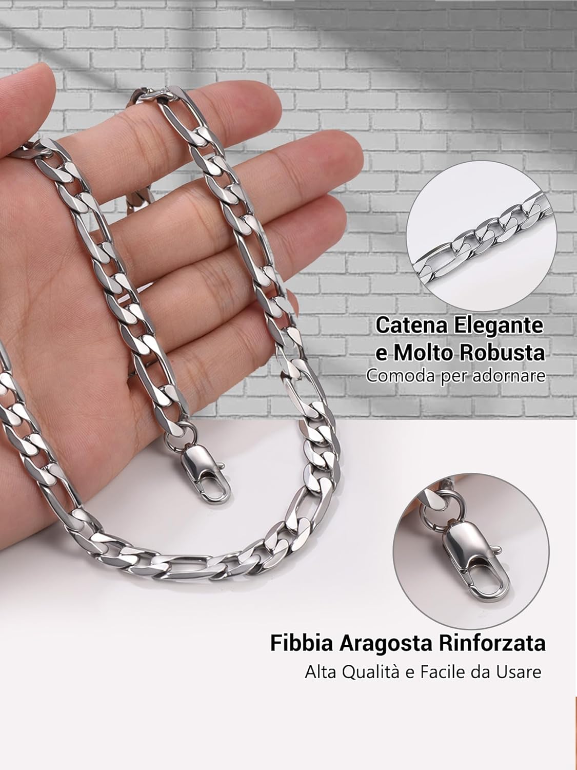 Thumbnail 3 de PROSTEEL Collana Catena Semplice da Uomo a Modello Maglia Figaro 3+1 in Acciaio Inox 316L - 4/6/9/13 mm, Oro o Argento, Confezione Regalo