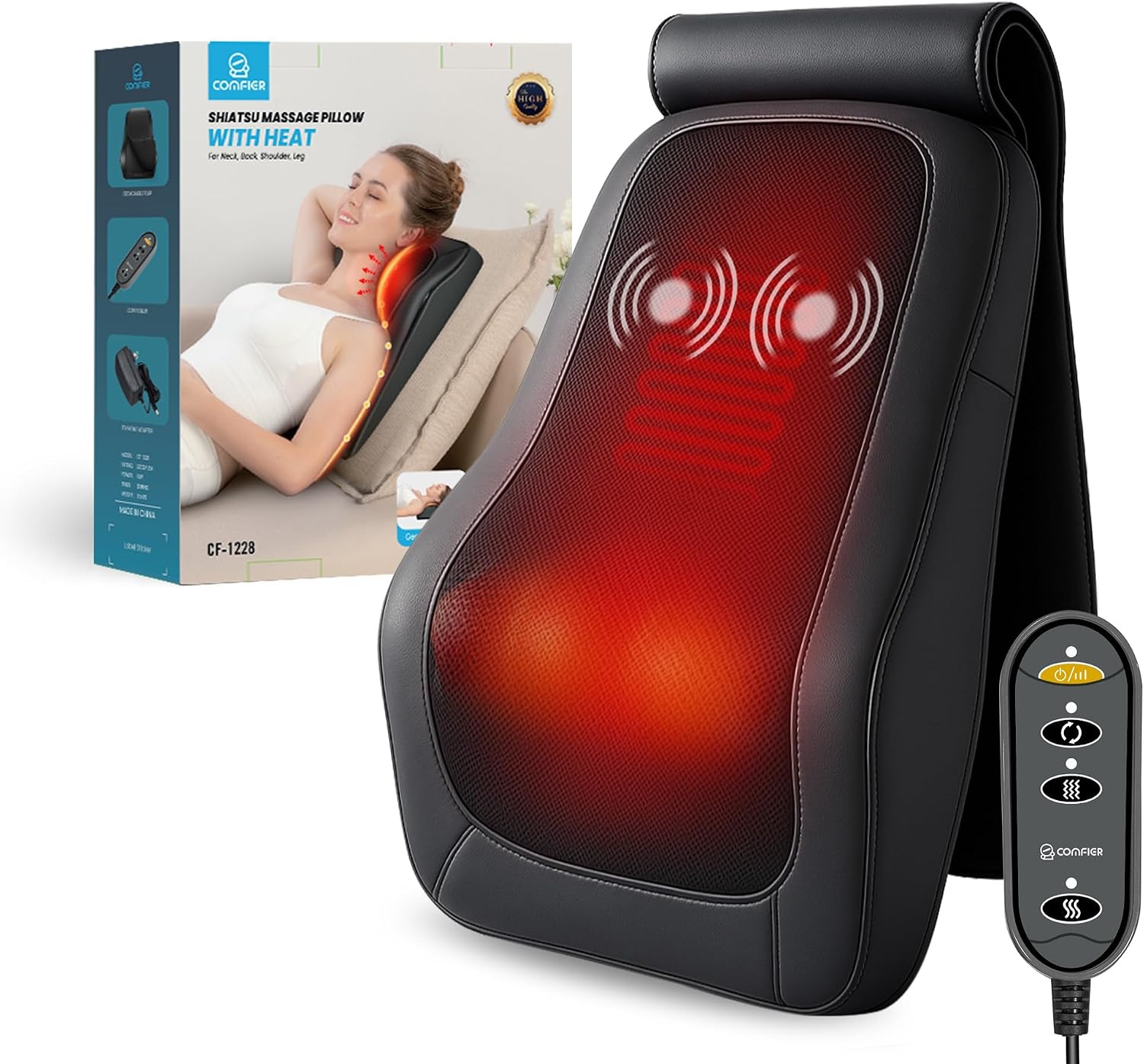 Detalle de COMFIER Back Massager with Heat – Shiatsu Neck & Back Massage Pillow with Kneading Nodes