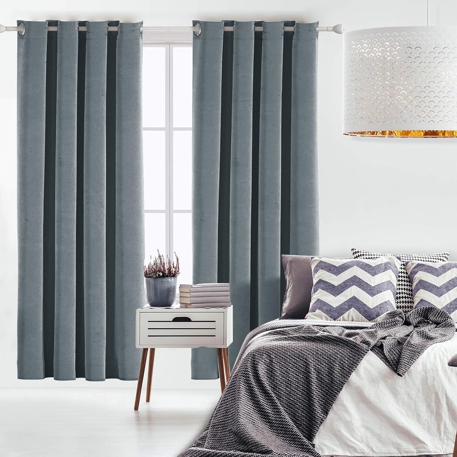 Thumbnail 6 de Rideaux en velours Ystyle pour intérieur – 2 panneaux occultants 100% noir, 140 x 300 cm, isolants thermiques et phono-absorbants, gris foncé