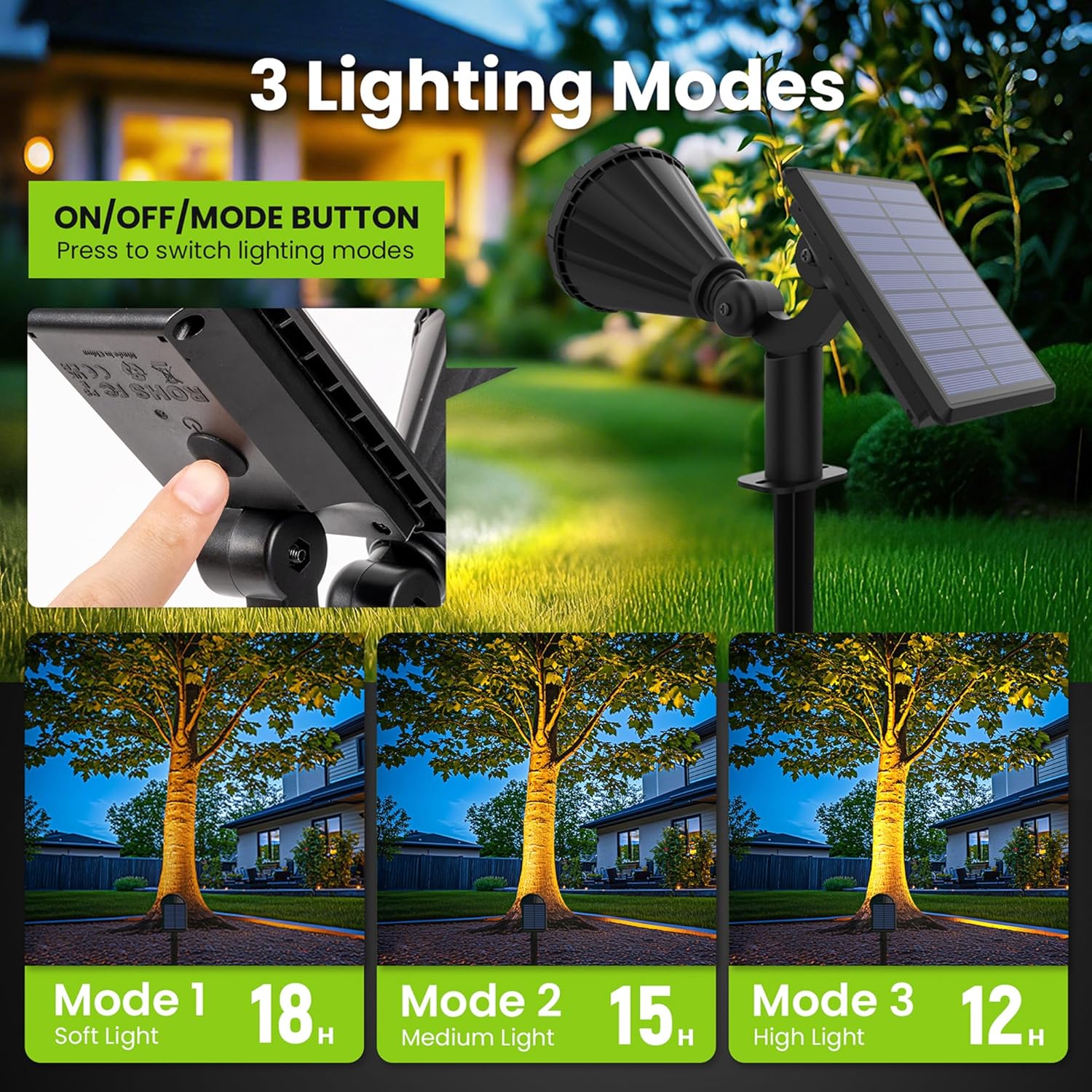 Detalle de Solpex Solar Spot Lights Outdoor Garden (6 Pack) – 3 Modes, IP65, 25 LEDs