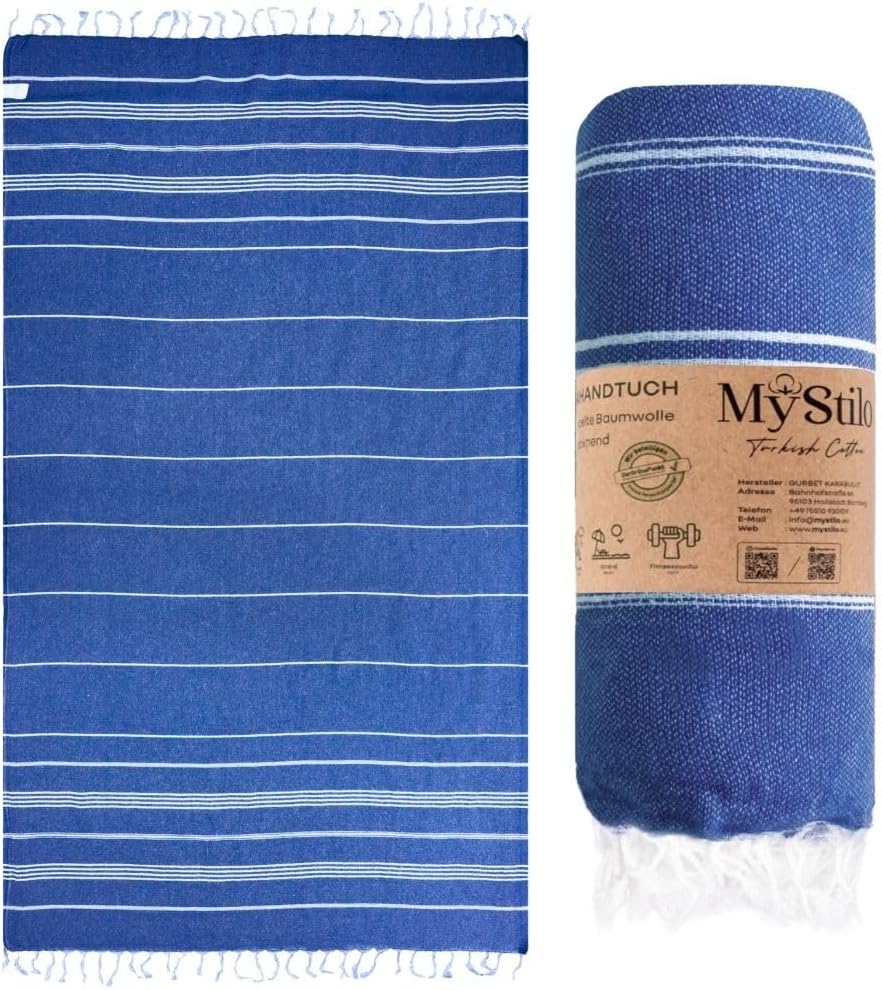 Detalle de MyStilo® XXL Saunahandtuch Hamamtuch – Großes, weiches 100x200 cm Handtuch aus recycelter Baumwolle in Saks Blau