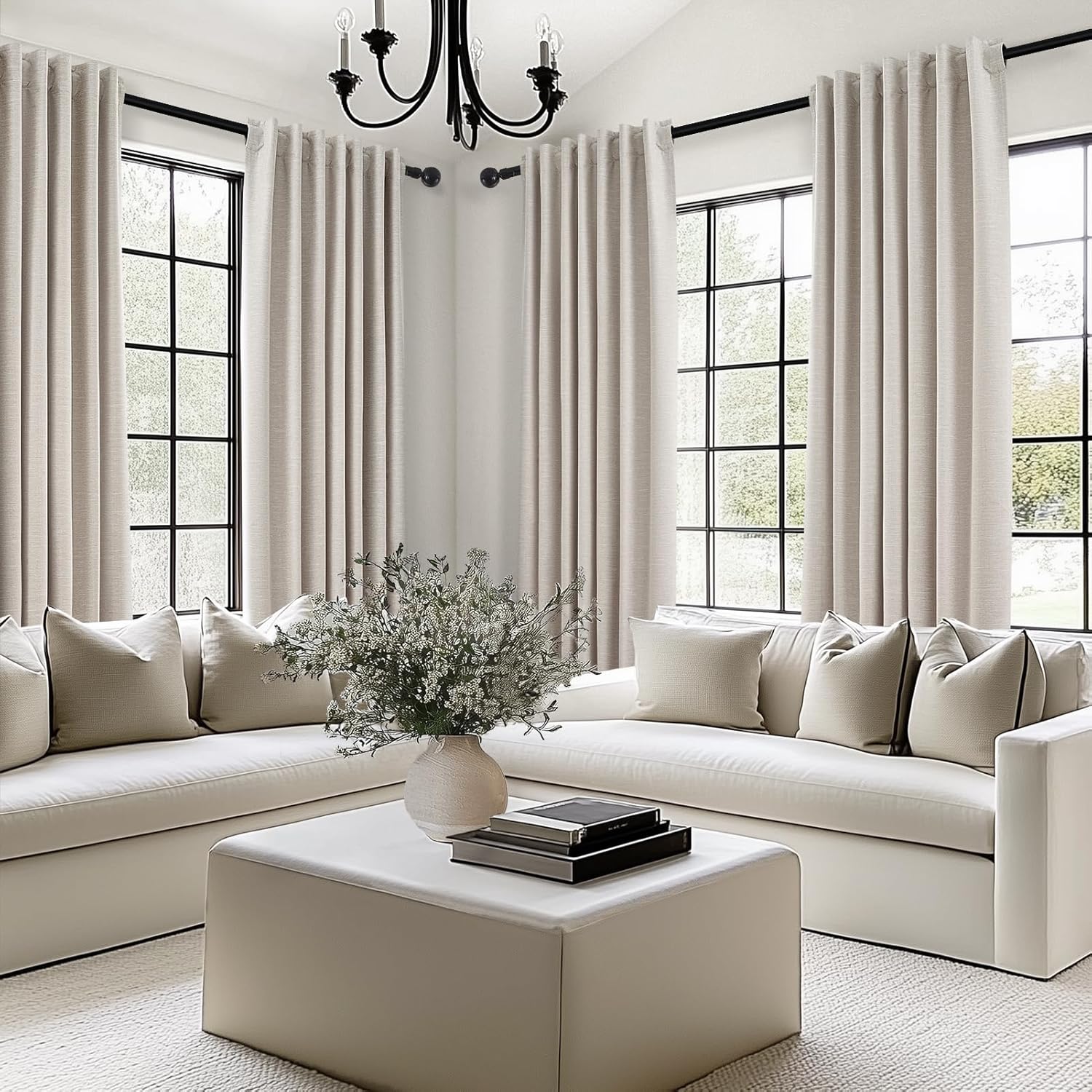 Thumbnail 4 de Oatmeal 105 Inch Long Oatmeal Linen-Blend Blackout Curtains (2 Panels) for Living Room & Bedroom