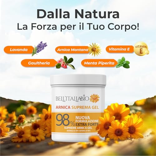 Detalle de Bell’Italia Bio Arnica per Cavalli Uso Umano Suprema 550 ml – Gel Forte 98% per Recupero Muscolare