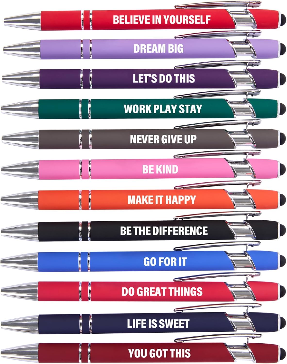 Detalle de Actsun JL094-3Z Motivational Ballpoint Pens, 12-Pack with Stylus Tips