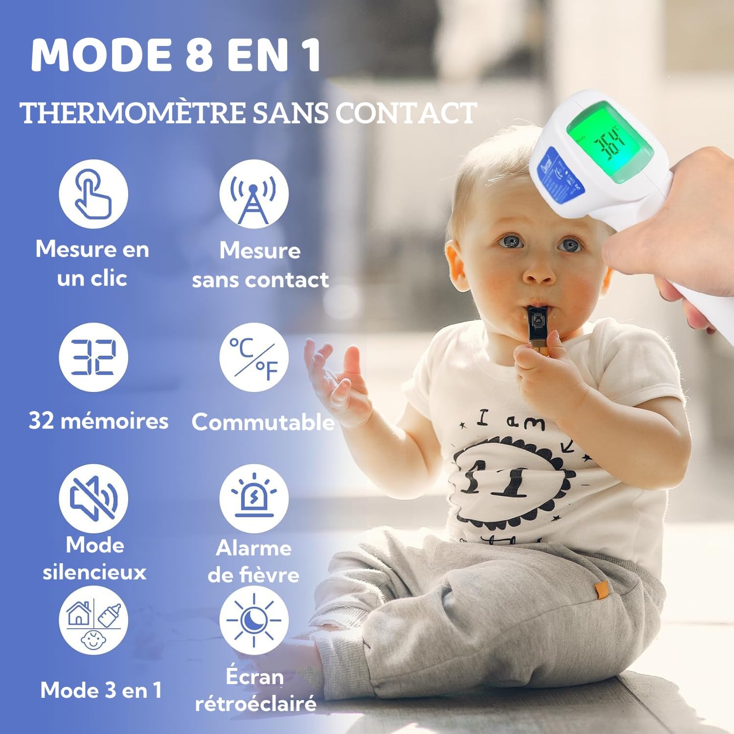 Detalle 2 de Berrcom Kontaktloses Infrarot-Stirnthermometer: 3-in-1 Fieberthermometer für Babys, Kinder & Erwachsene